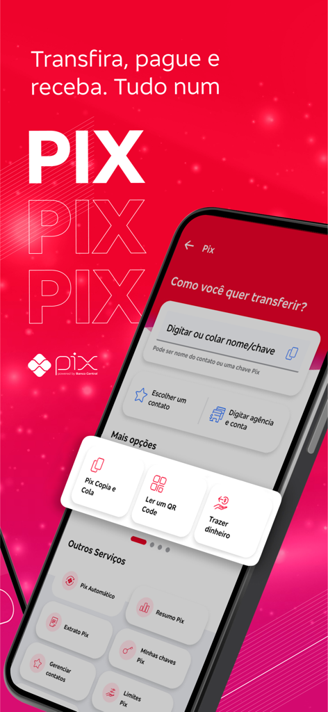 Interface do aplicativo móvel do Banco Bradesco para transferências e pagamentos instantâneos via Pix.