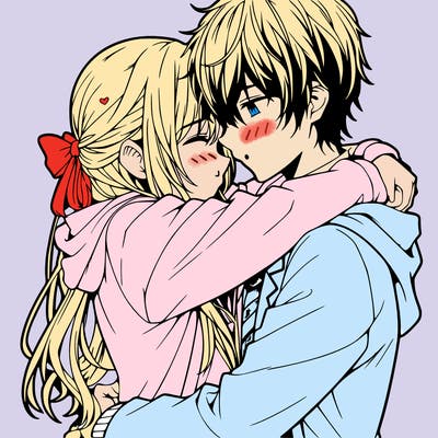 anime couple hugging