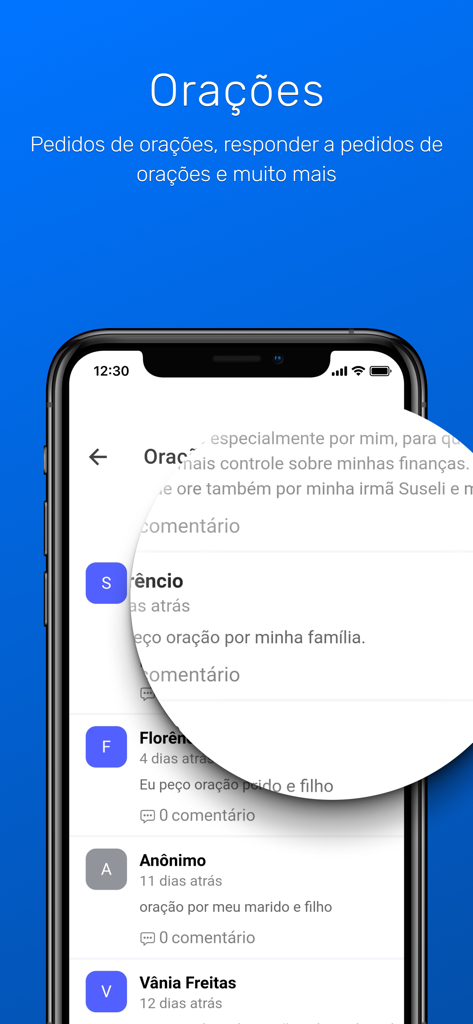 Biblia Sagrada Offline - Pantalla de peticiones de oración en portugués en la aplicación Biblia Sagrada sin Conexión