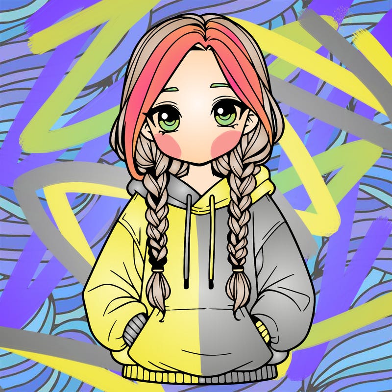 a realistic girl with a oversized hoodie and she has braids