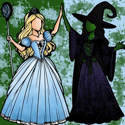 detailed realistic split of a princess and a witch