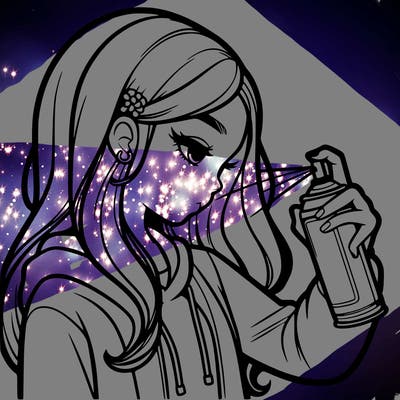 a realistic girl spray painting