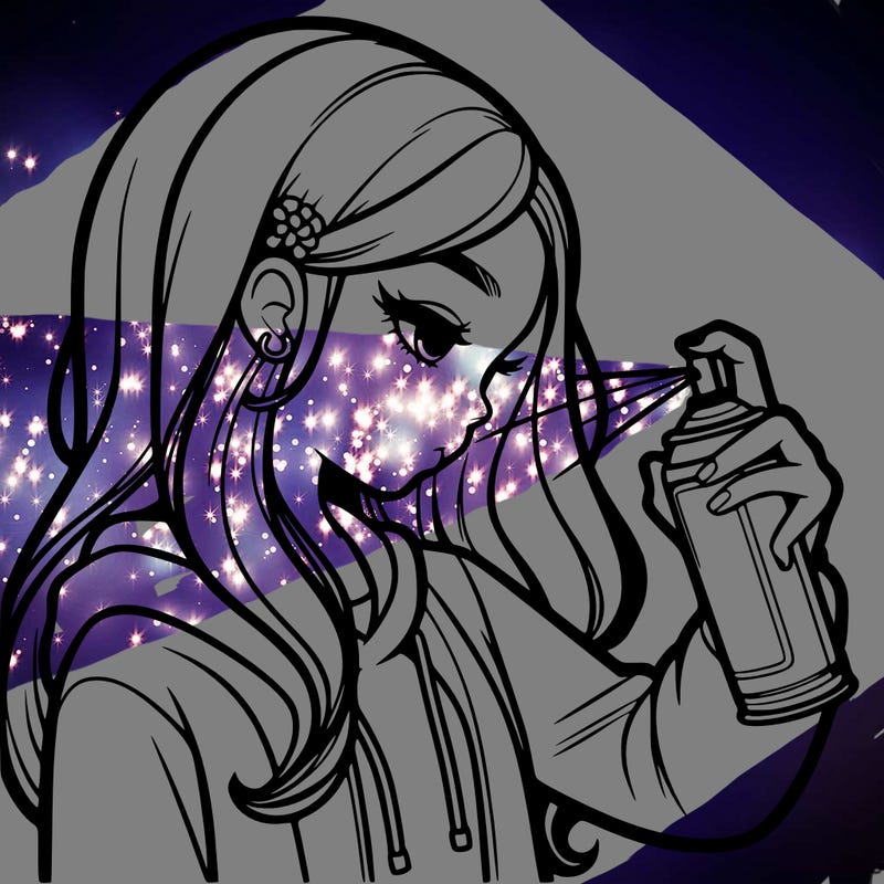 a realistic girl spray painting