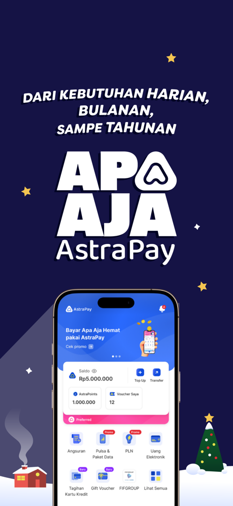 ASTRAPAY - Smartphone screen displaying AstraPay app with balance and various financial service icons
