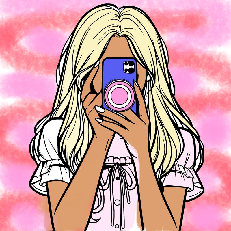 a realistic girl holding her phone taking pictures