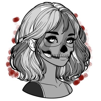 realistic girl with skull