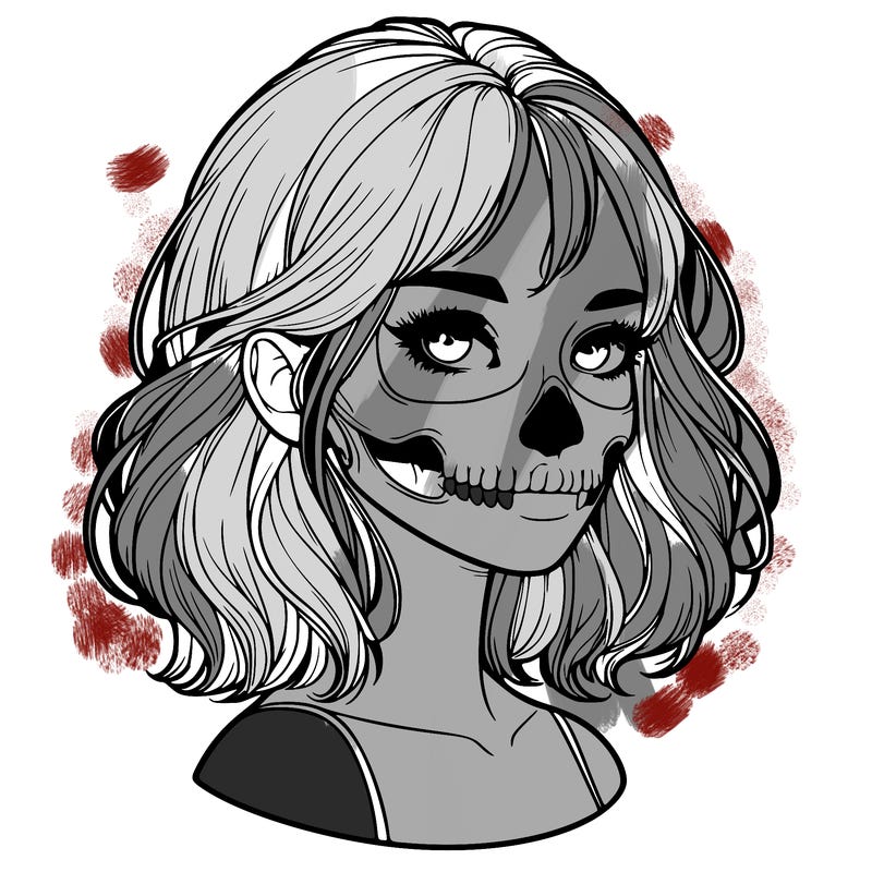 realistic girl with skull