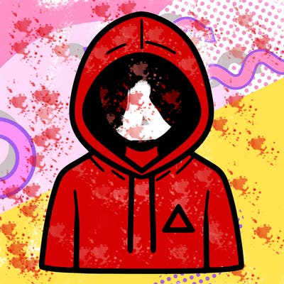 a person with non face waering a hoodie with a small triangle symbol