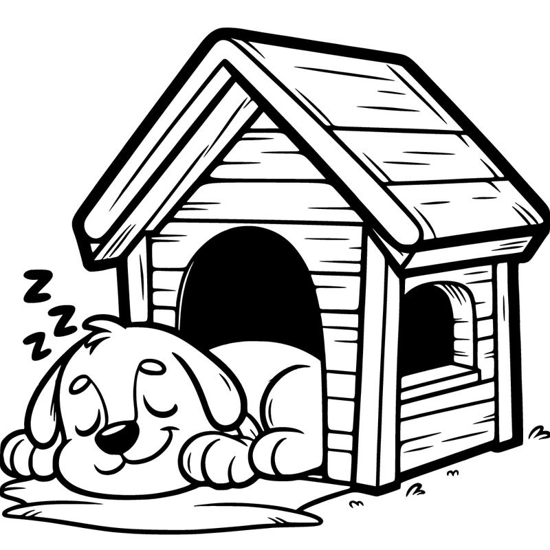 dog sleeping in his doghouse