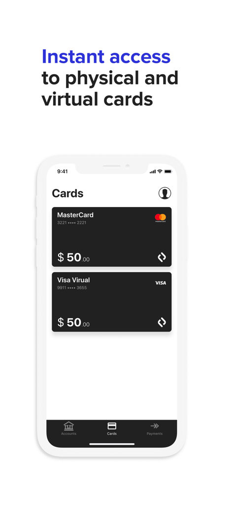 Zento - Interfaz de la app móvil Zento mostrando los saldos de tarjetas empresariales físicas y virtuales