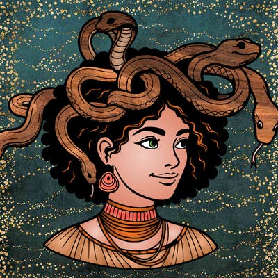 realistic woman snakes on head