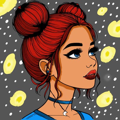 realistic girl with buns on the top of her head