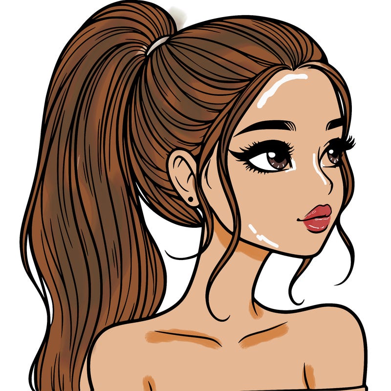 a beautiful and realistic girl with a high pony tail