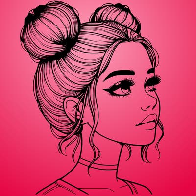 realistic girl with buns on the top of her head