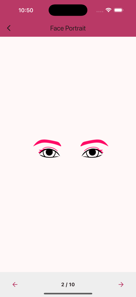 Learn Drawing - Step by Step - Un tutorial de dibujo paso a paso en la aplicación Aprende a Dibujar que muestra cómo dibujar ojos para un retrato de rostro.