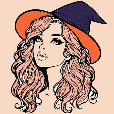 realistic witch girl with wavy hair and lips