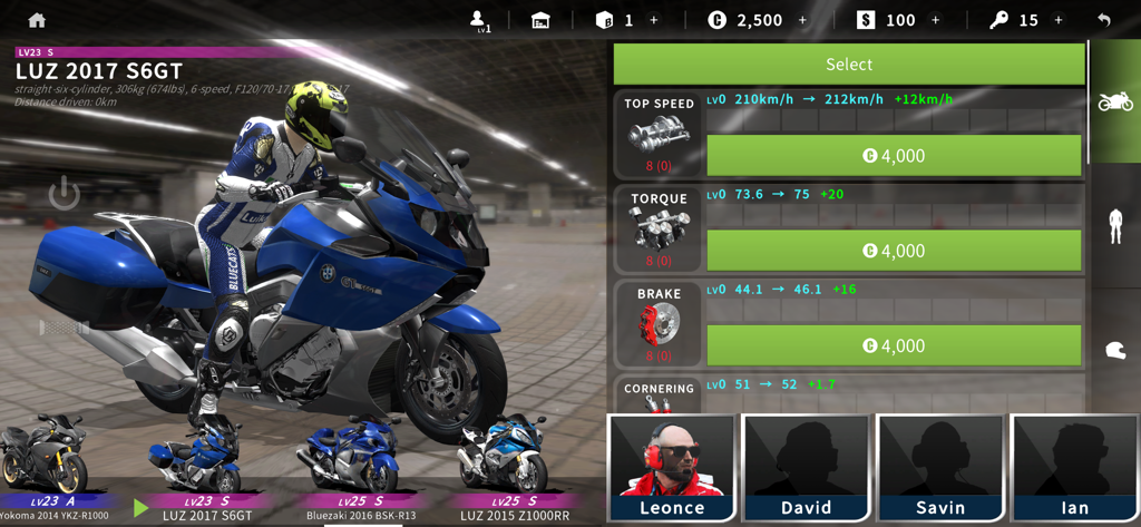 Real Moto Traffic - Motorcycle upgrade menu showing performance stats and bike customization in Real Moto Traffic