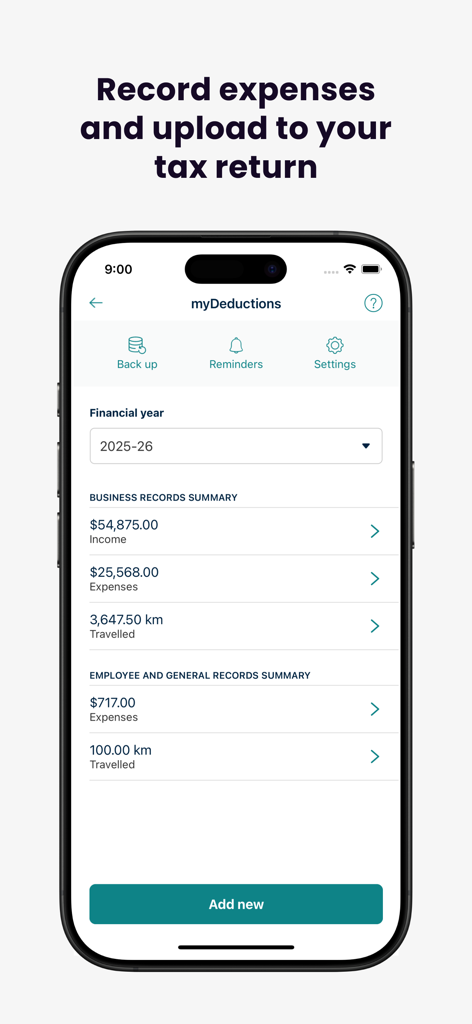 Australian Taxation Office - Australian Taxation Office app myDeductions tool showing business income and expense summaries
