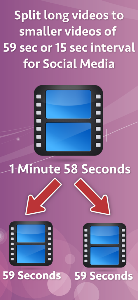 Video Splitter - Reels Cutter - Graphic showing a video being split into two shorter segments for social media