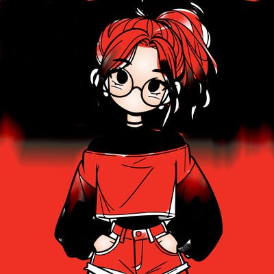 girl with a messy ponytail glasses a baggy crop top and jean shorts