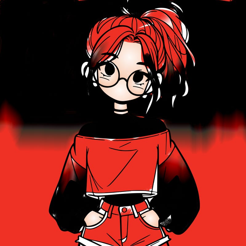 girl with a messy ponytail glasses a baggy crop top and jean shorts