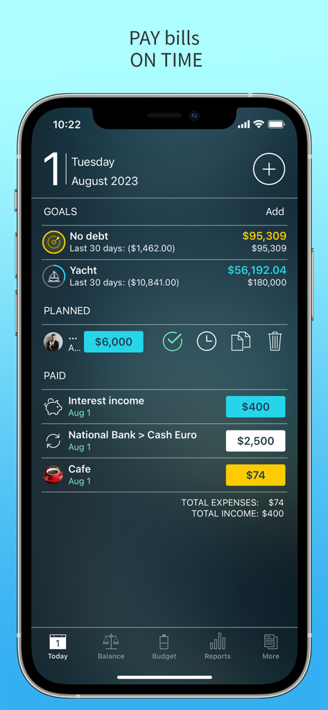 Money Pro: Personal Finance AR - Money Pro mobile app dashboard displaying savings goals and expense tracking