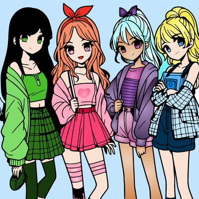 teen manga girls group of 4
