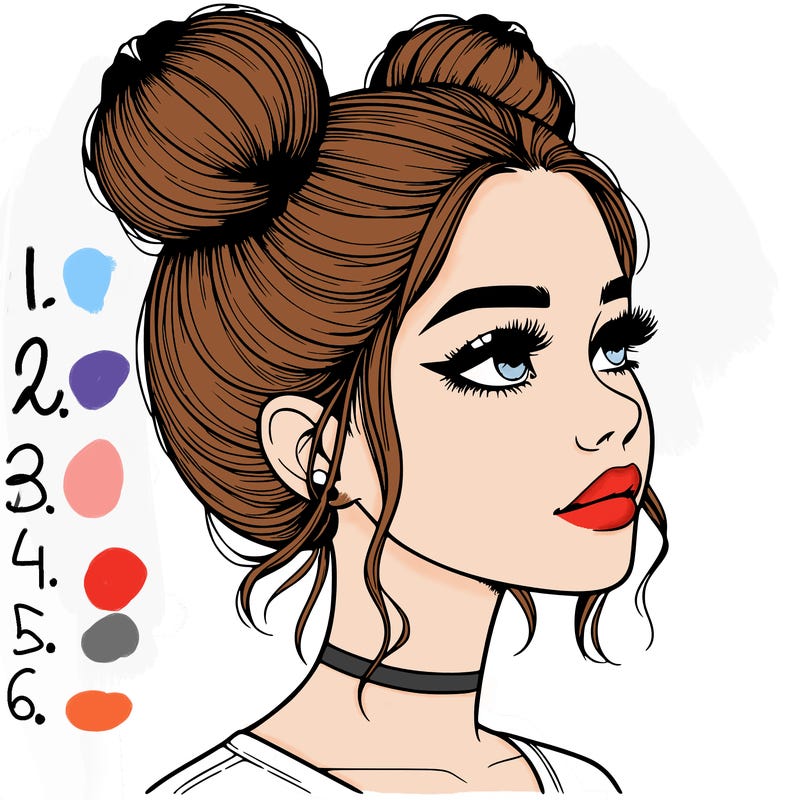 realistic girl with buns on the top of her head