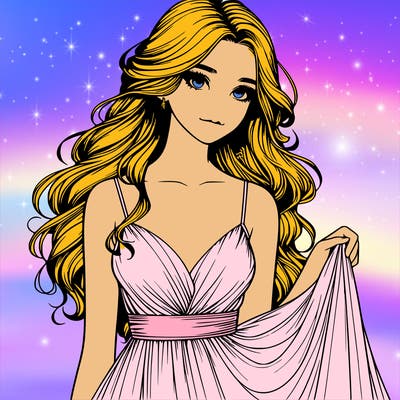 realistic girl in flowy silky prom dress