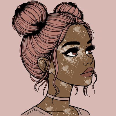 realistic girl with buns on the top of her head