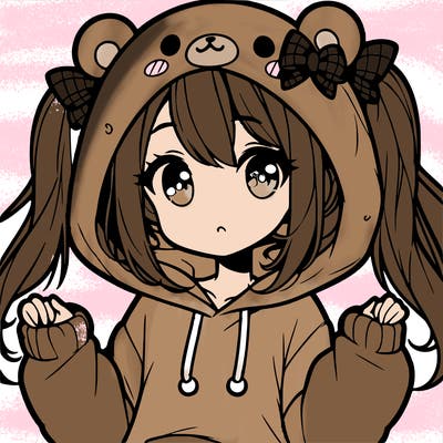 cute anime girl with ponytails and a cute bear hoodie