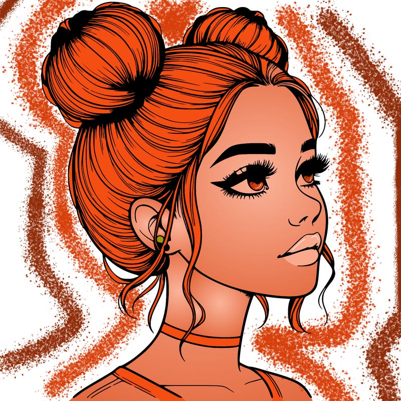 realistic girl with buns on the top of her head