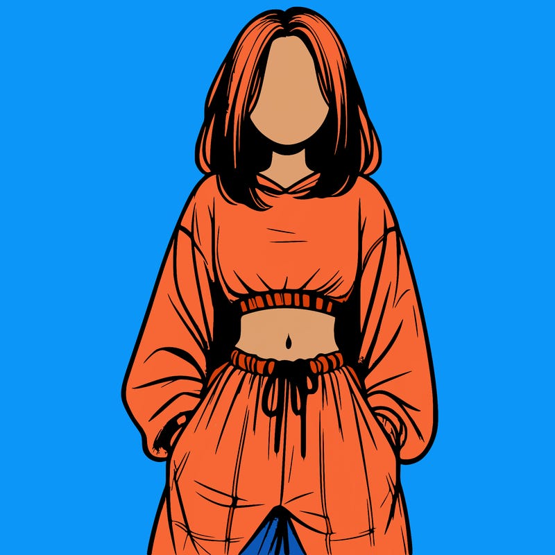 realistic girl faceless with baggy pants and a crop top