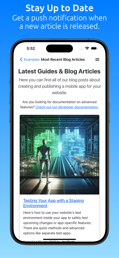 webtoapp.design - webtoapp designのブログ記事と開発ガイドを表示するモバイルアプリ画面