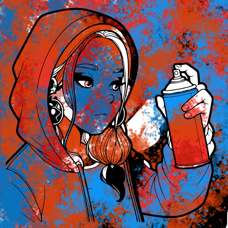 a realistic girl, spray painting