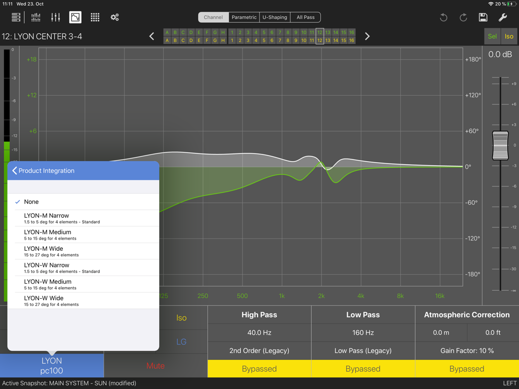 Compass Go by Meyer Sound - Compass Go by Meyer Sound audio processor interface showing frequency response and product integration options