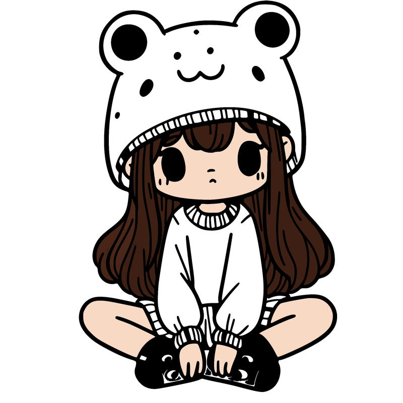 a girl wearing a frog hat and some frog socks