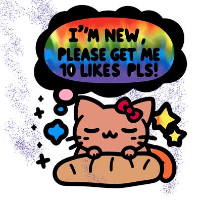 kitty taking a nap dream talking and saying "i'm new, please get me at least 10 likes pls!!"