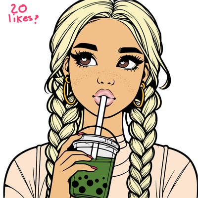 realistic girl with braided hair drinking boba