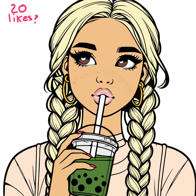 realistic girl with braided hair drinking boba