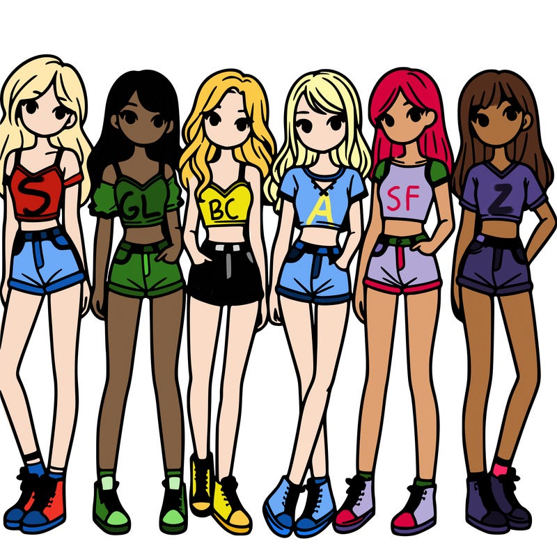 a group of girls wearing crop tops and shorts
