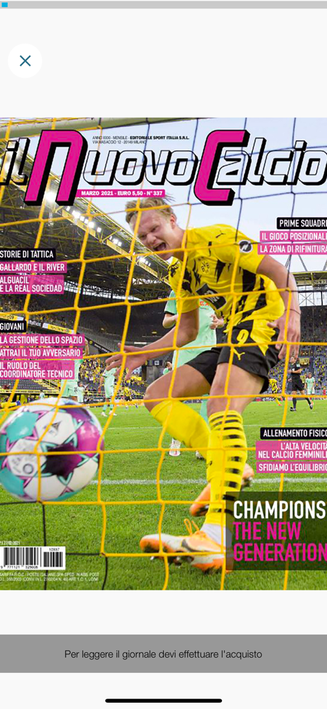 Nuovo Calcio - Copertina digitale della rivista Il Nuovo Calcio con il calciatore Erling Haaland e titoli tattici.