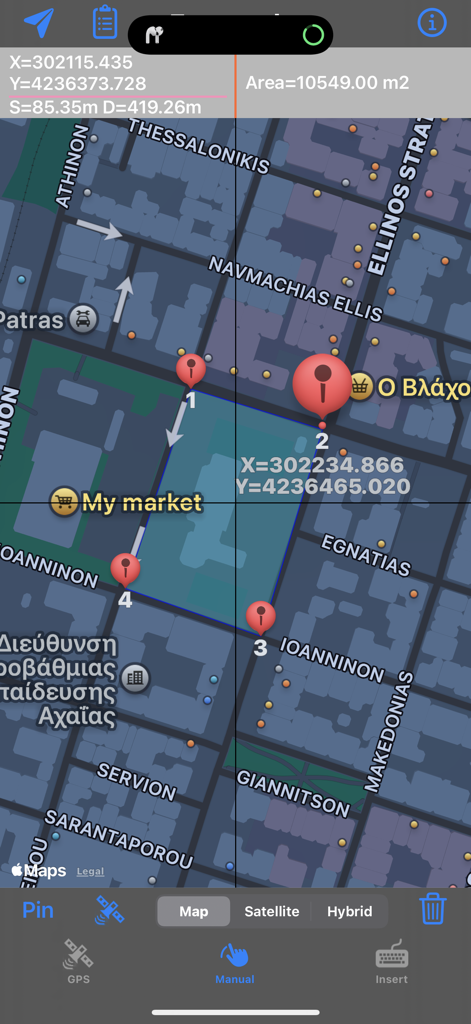 Topography Lite - Topography Lite app showing a polygon land area measurement on a map with coordinates