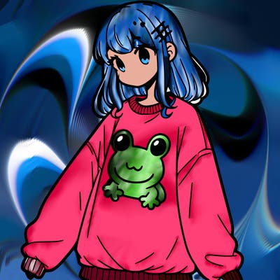 girl wearing frogging sweatshirt