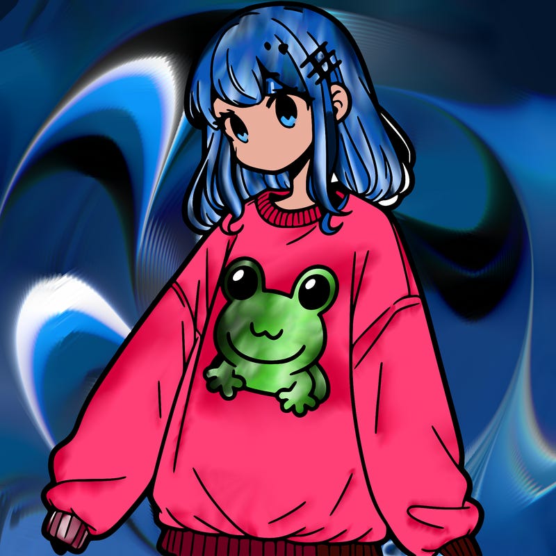 girl wearing frogging sweatshirt