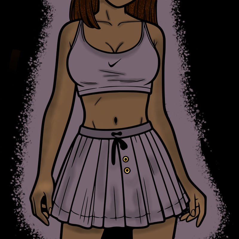 a woman wearing croptop and skirt