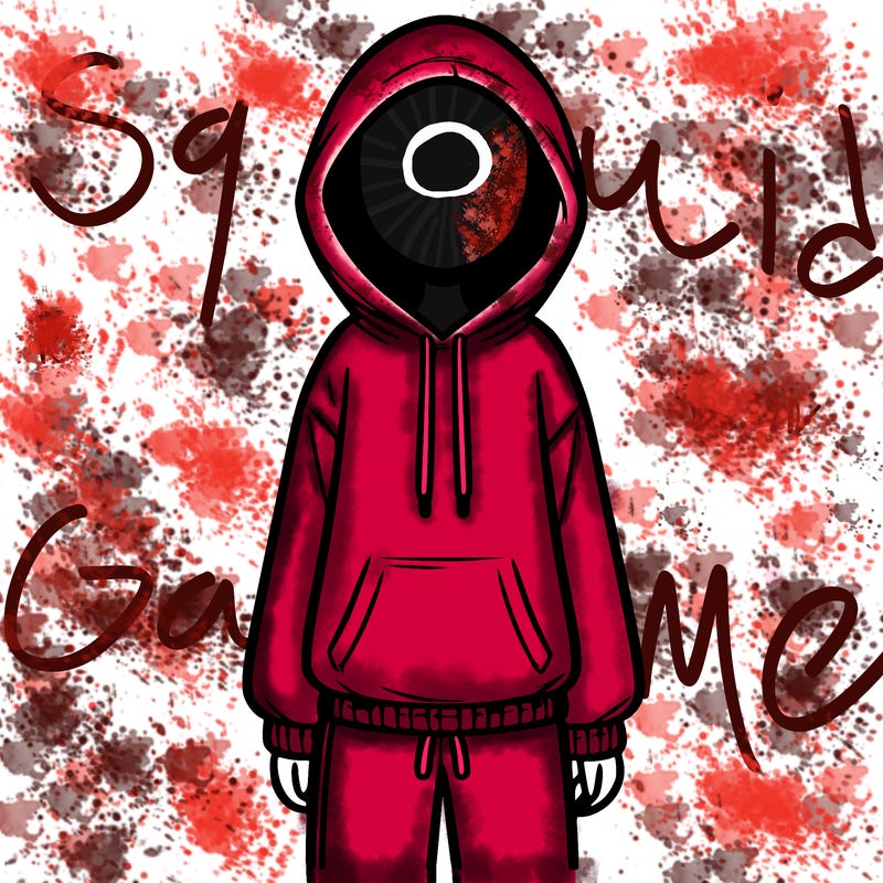 faceless girl in a tracksuit with a hood on and no hair