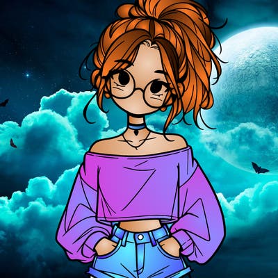 girl with a messy ponytail glasses a baggy crop top and jean shorts