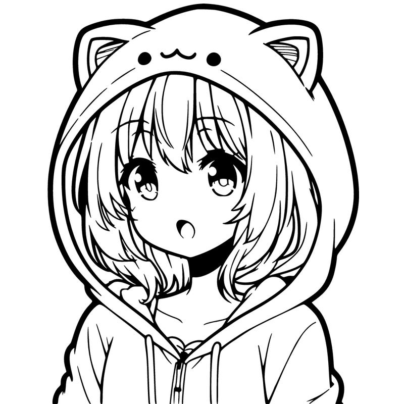 an anime girl with a kawaii hoodie on