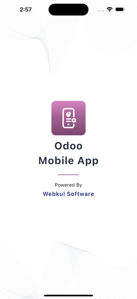 Odoo Mobile App Wrapper - Schermata di avvio di Odoo Mobile App con il branding di Webkul Software
